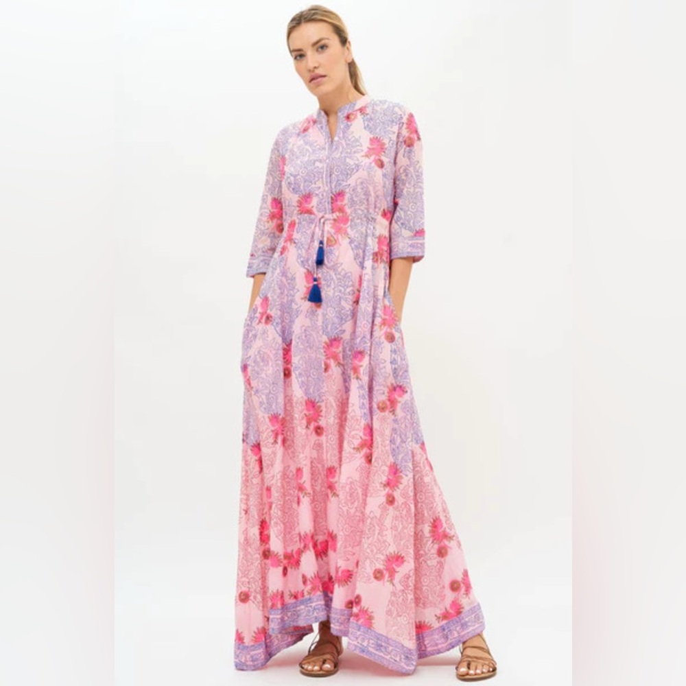 Oliphant Dunmore Pink and Blue Floral Maxi Dress NWOT size M
